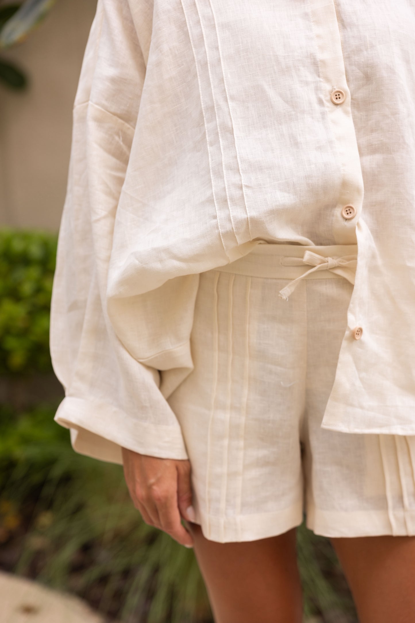 Minimalist white co-ord set in breathable linen