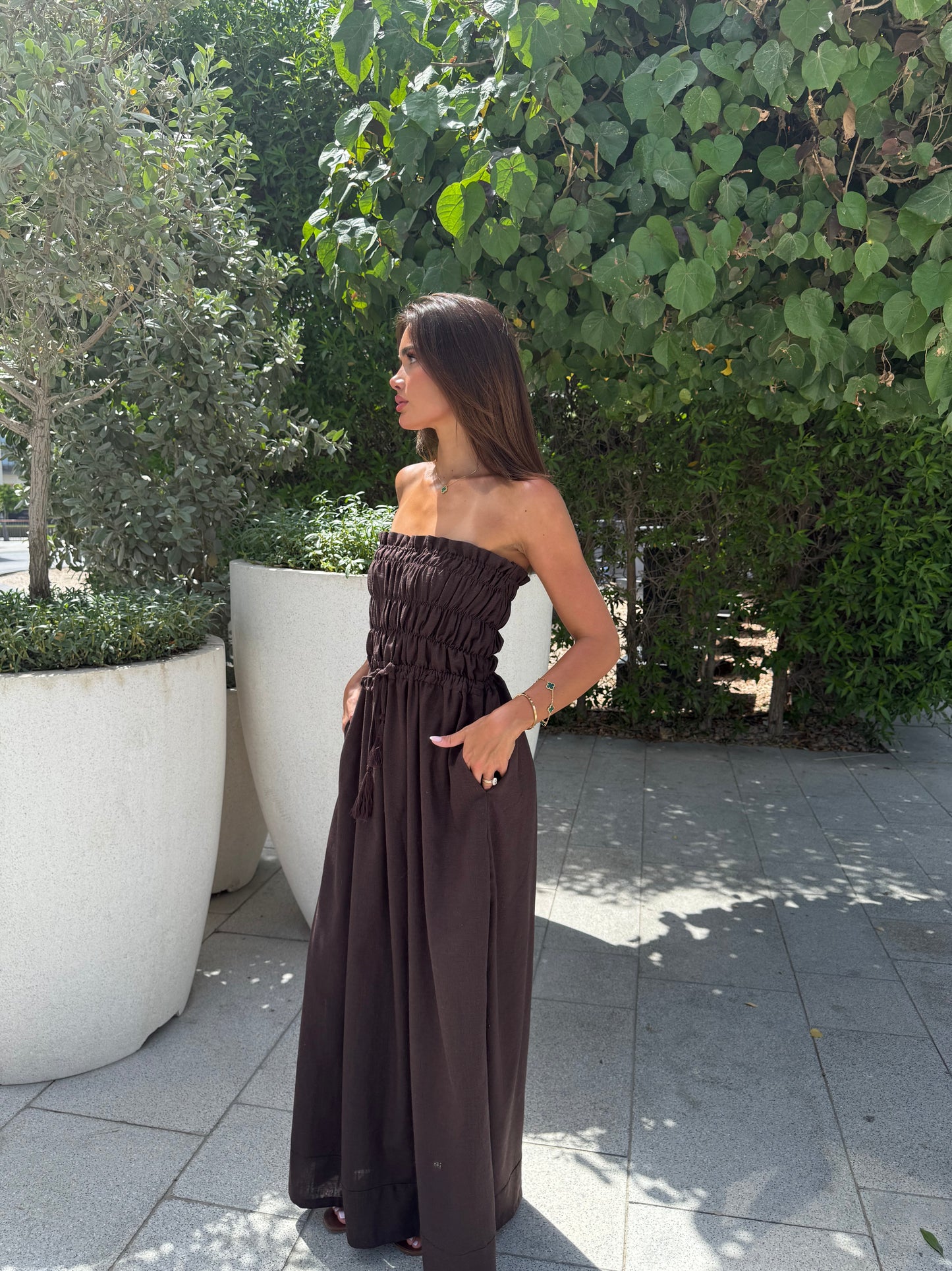 Noir Drift Strapless Dress