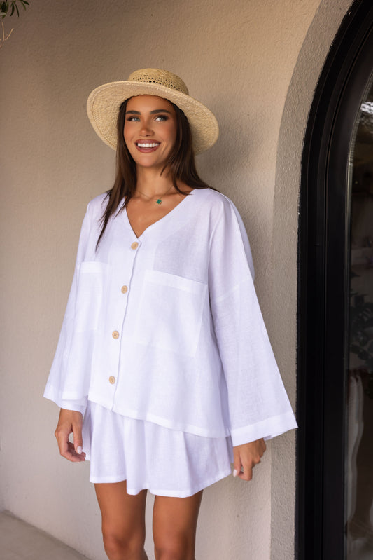 Relaxed-fit linen skirt white – Belle Chose