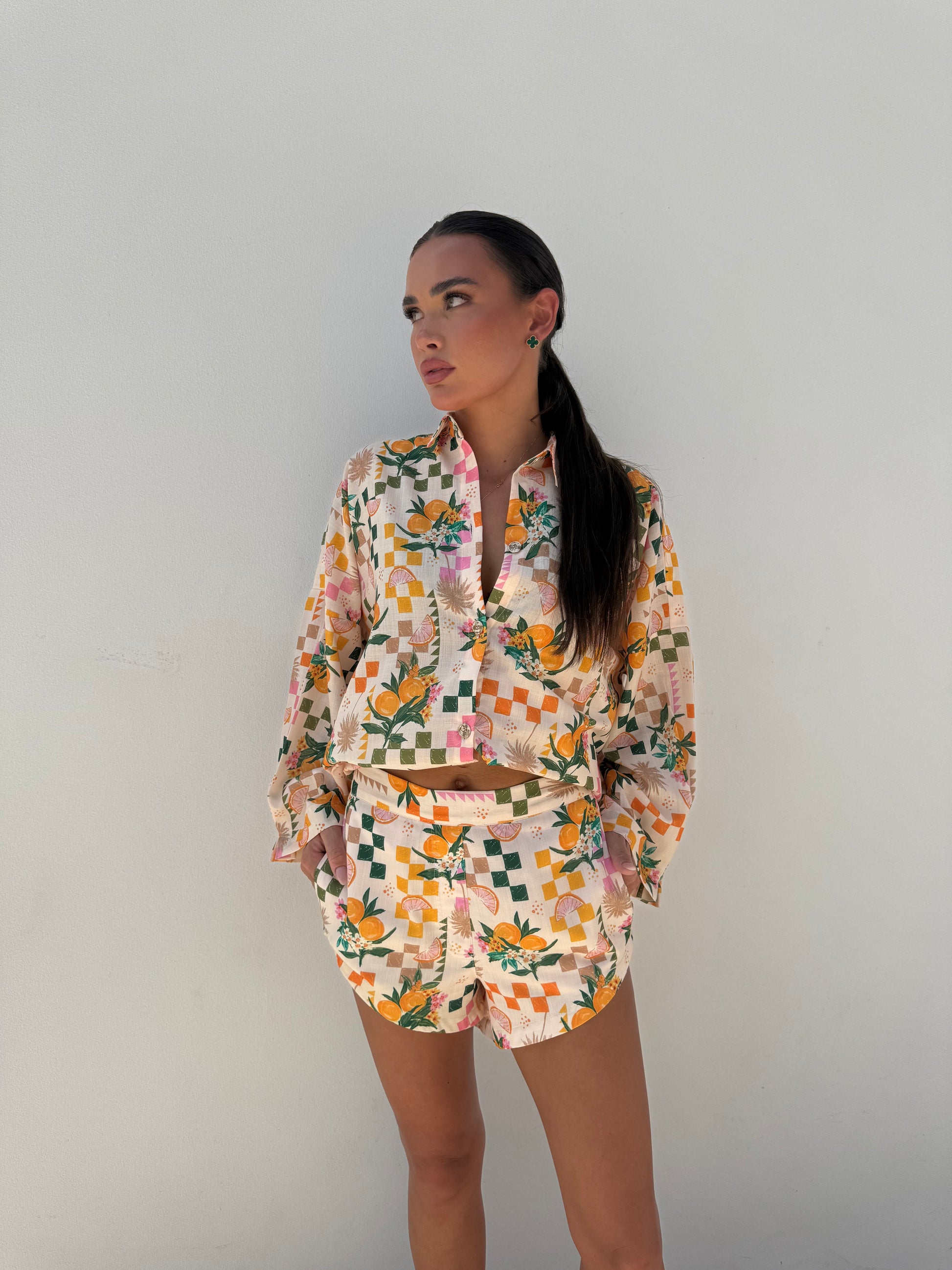 Tropical citrus print oversized linen shirt – Belle Chose