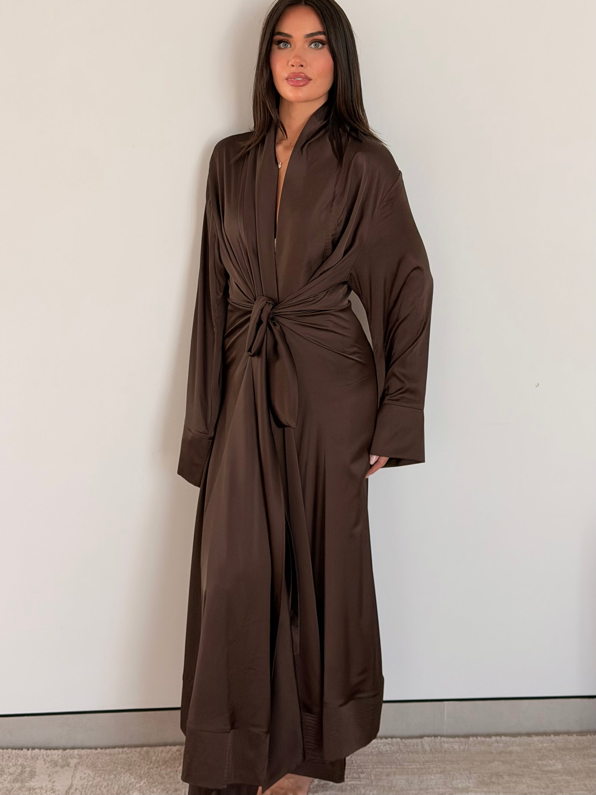 Belted Wrap Kimono Dress for Women | Wear as Dress or Layered Kimono Brown Belted Wrap Kimono Dress for Women | Wear as Dress or Layered Kimono Brown