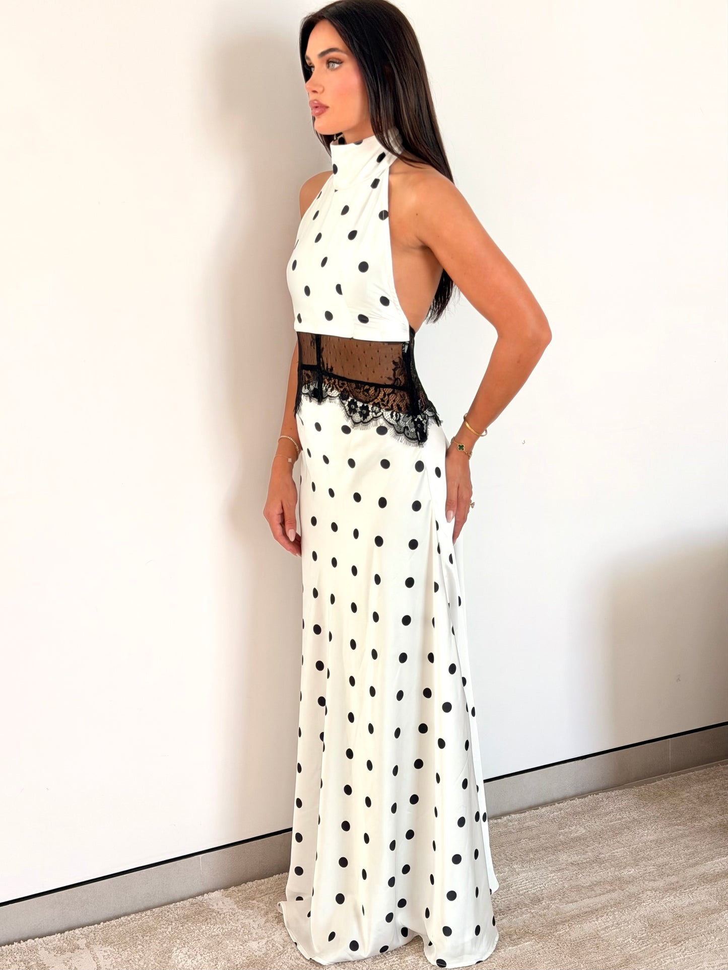 The Monaco Lace Polka Dress - White