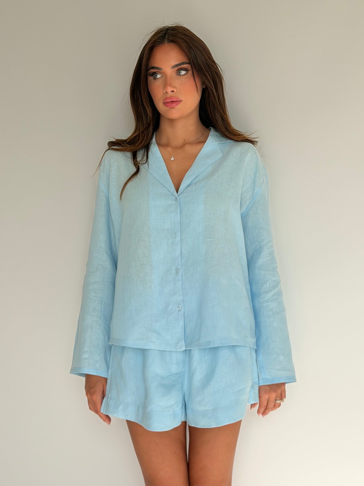 Azure Linen Button Shirt