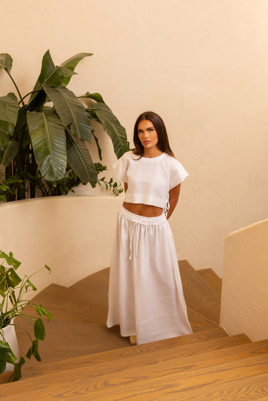 A-line linen skirt with pockets in neutral tone – Belle Chose